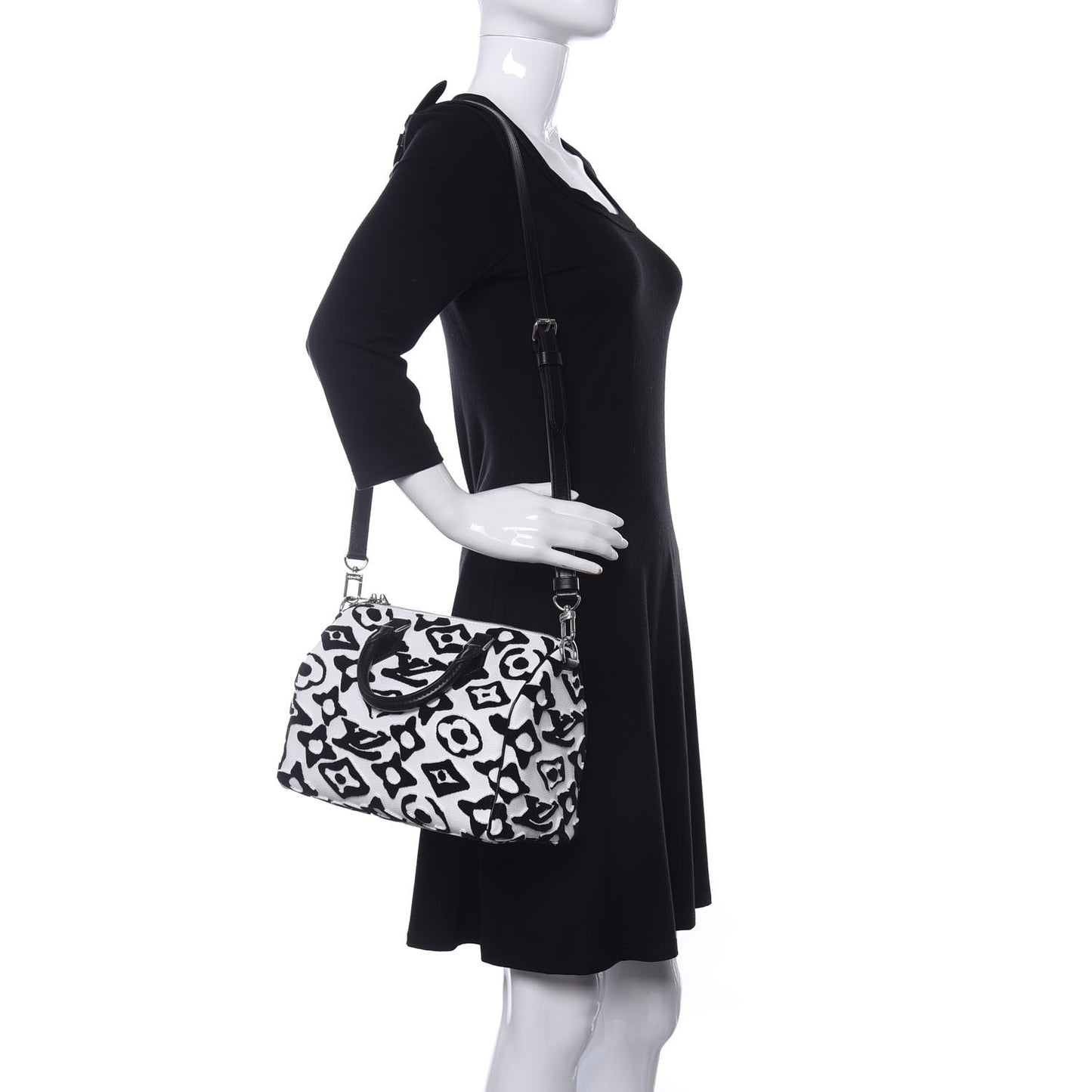 X UF Tufted Monogram Speedy Bandouliere 25 White Black