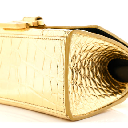 Balenciaga Metallic Calfskin Crocodile Embossed Hourglass Top Handle Bag XS Gold 11 of 13
