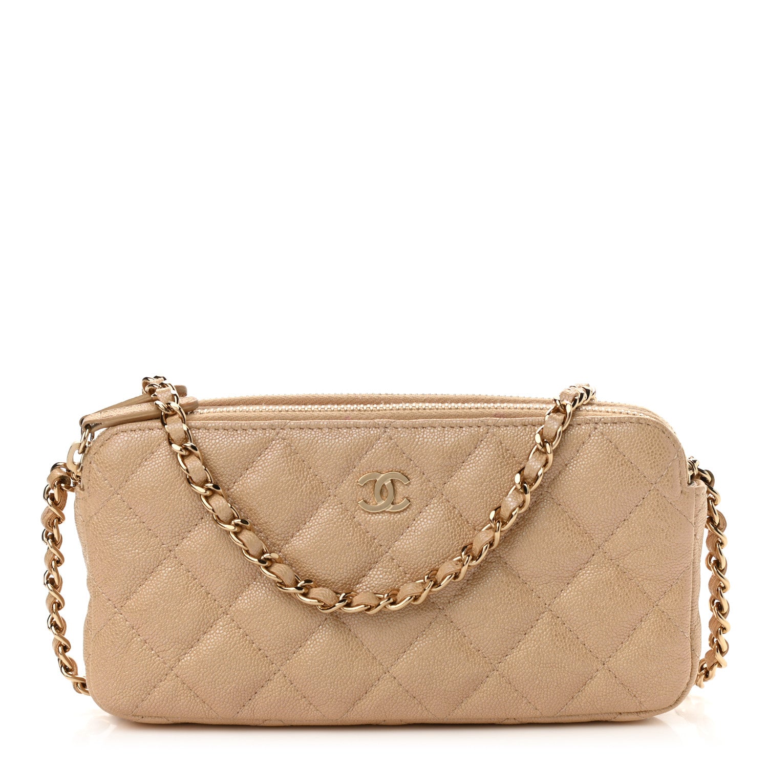 Chanel Iridescent Caviar Quilted Small Clutch With Chain Beige 1 of 16