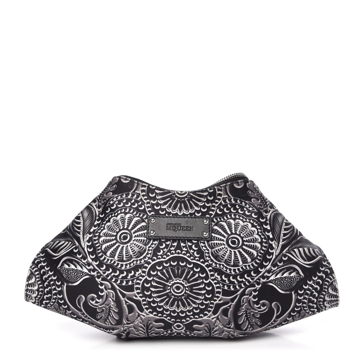 Alexander McQueen Silk Floral De Manta Clutch Black Silver 1 of 11