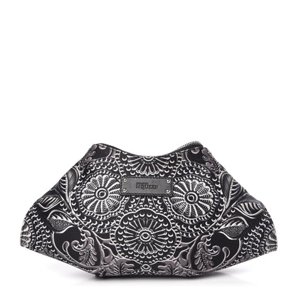 Alexander McQueen Silk Floral De Manta Clutch Black Silver 1 of 11
