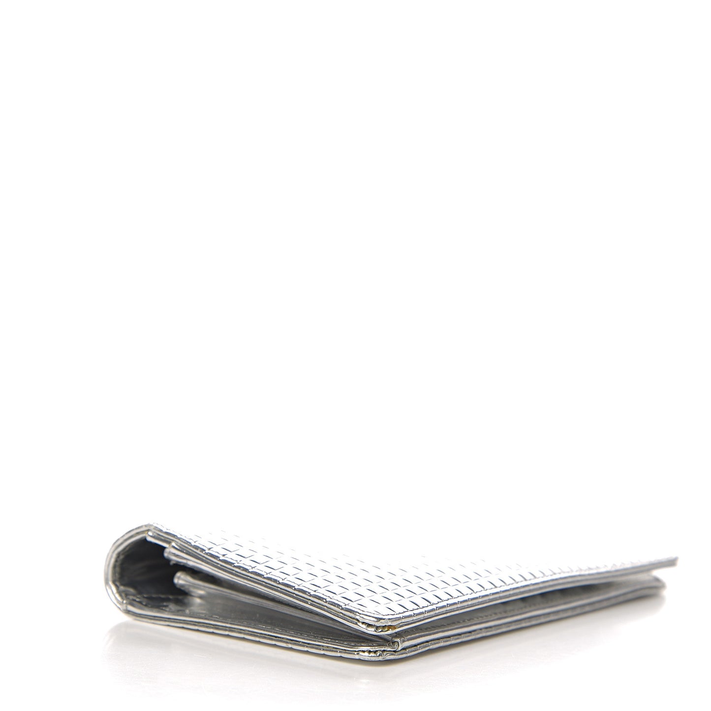 Metallic Patent Calfskin Embossed CC Yen Wallet Silver