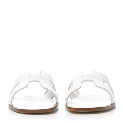 Hermes Box Calfskin Oran Sandals 38 White 2 of 10