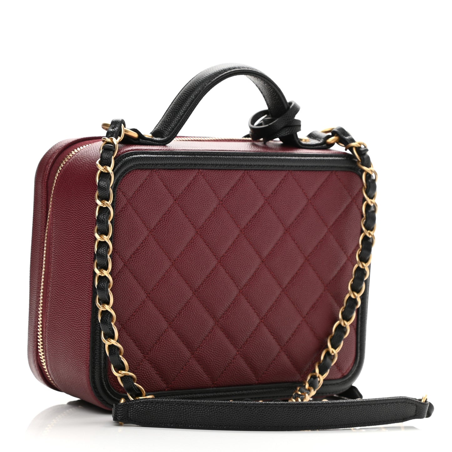 Caviar Quilted Medium CC Filigree Vanity Case Burgundy Black