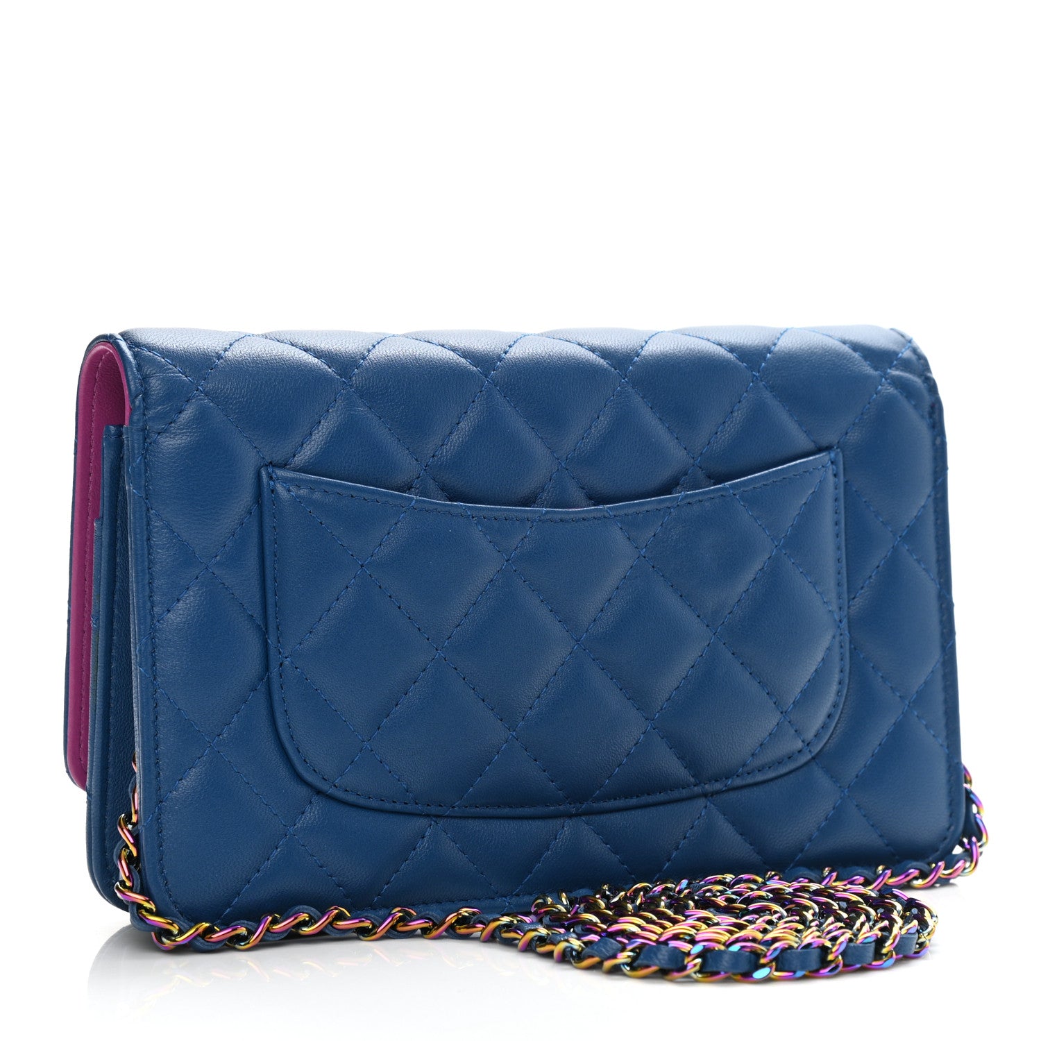 Chanel Lambskin Quilted Wallet On Chain WOC Dark Blue Pink 3 of 11