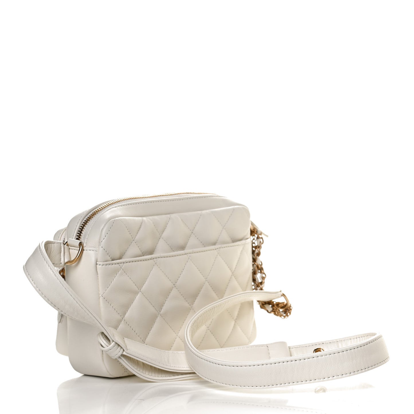Calfskin Quilted Small Camera Case White