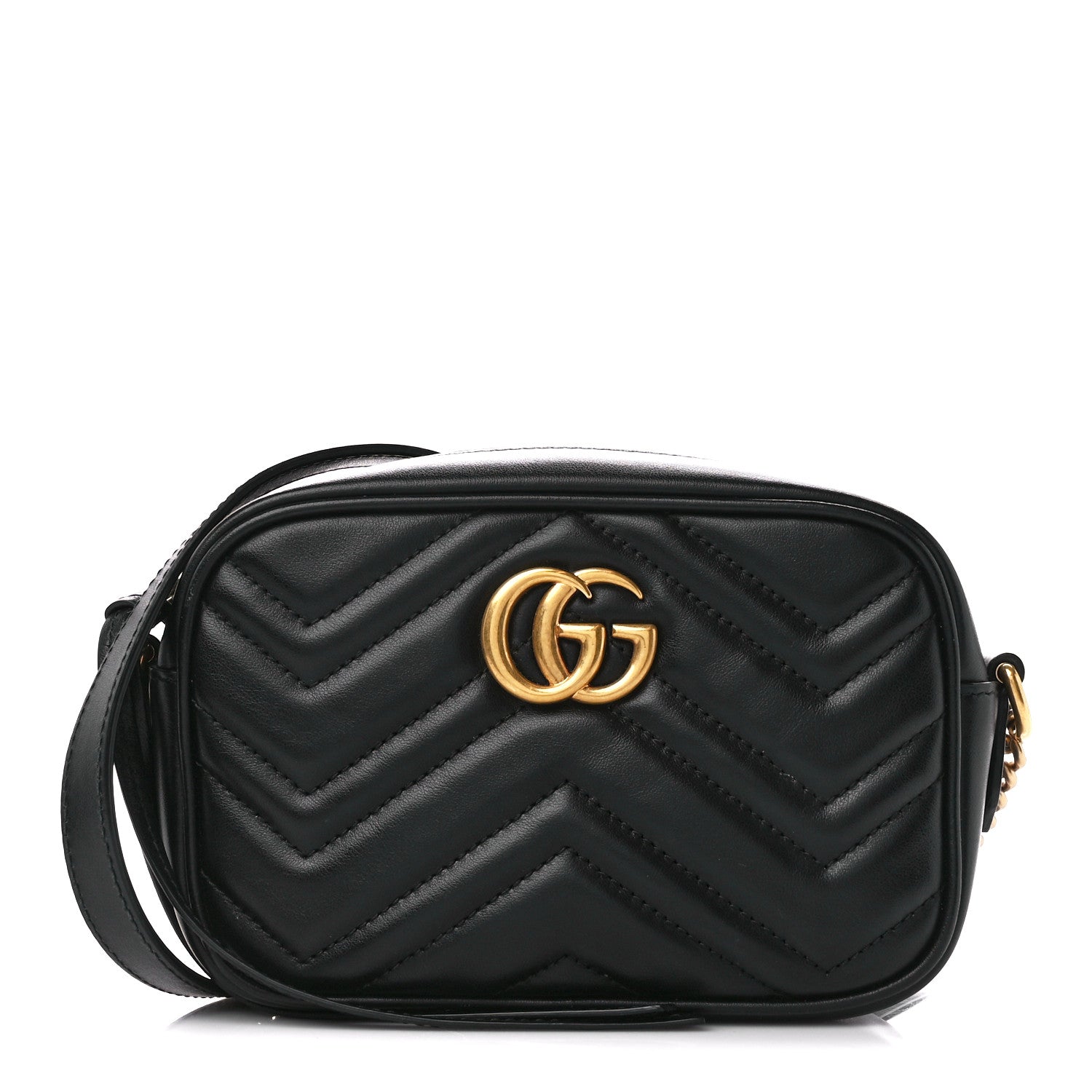 Gucci Calfskin Matelasse Mini GG Marmont Chain Shoulder Bag Black 1 of 11