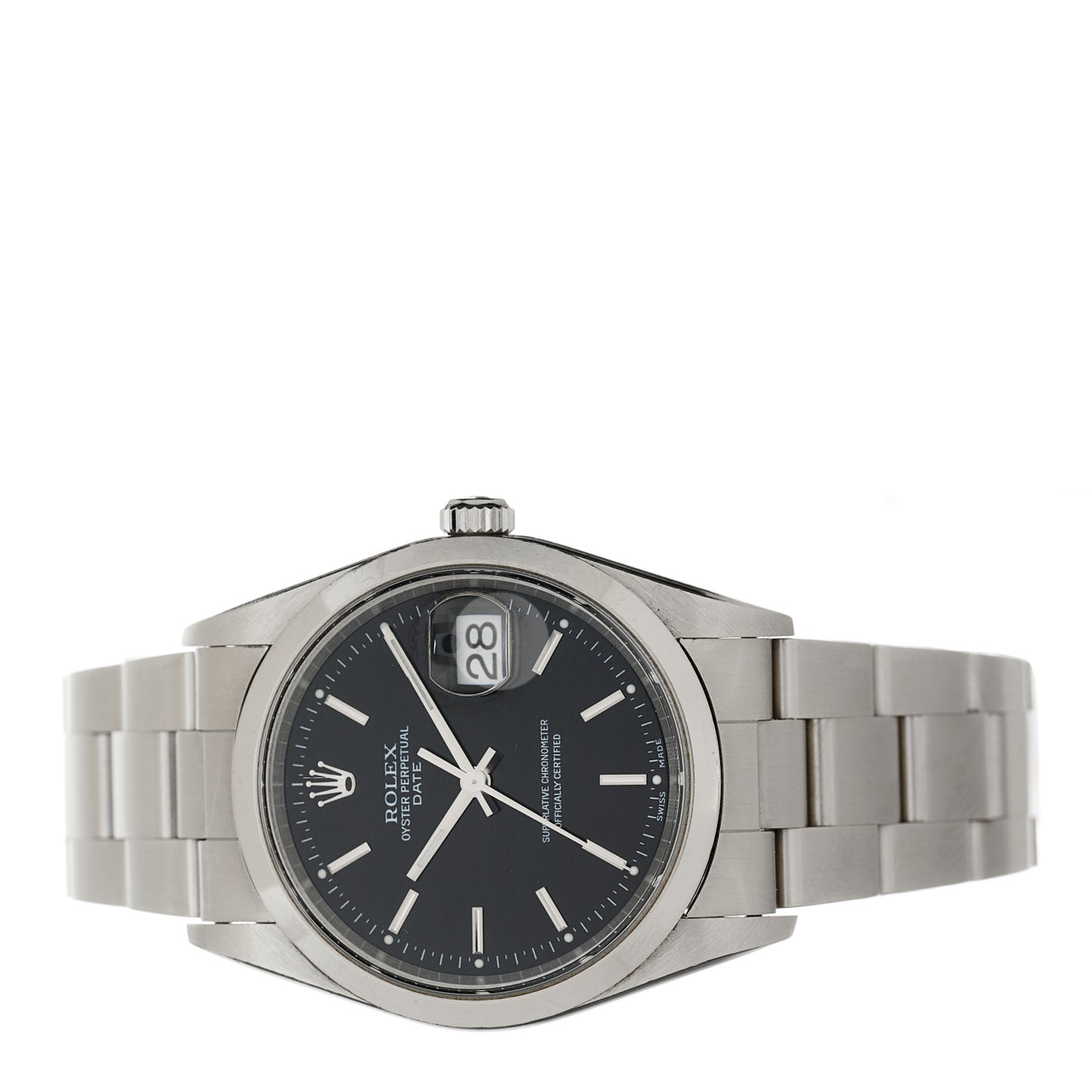Stainless Steel 34mm Oyster Perpetual Date Watch Black 15200