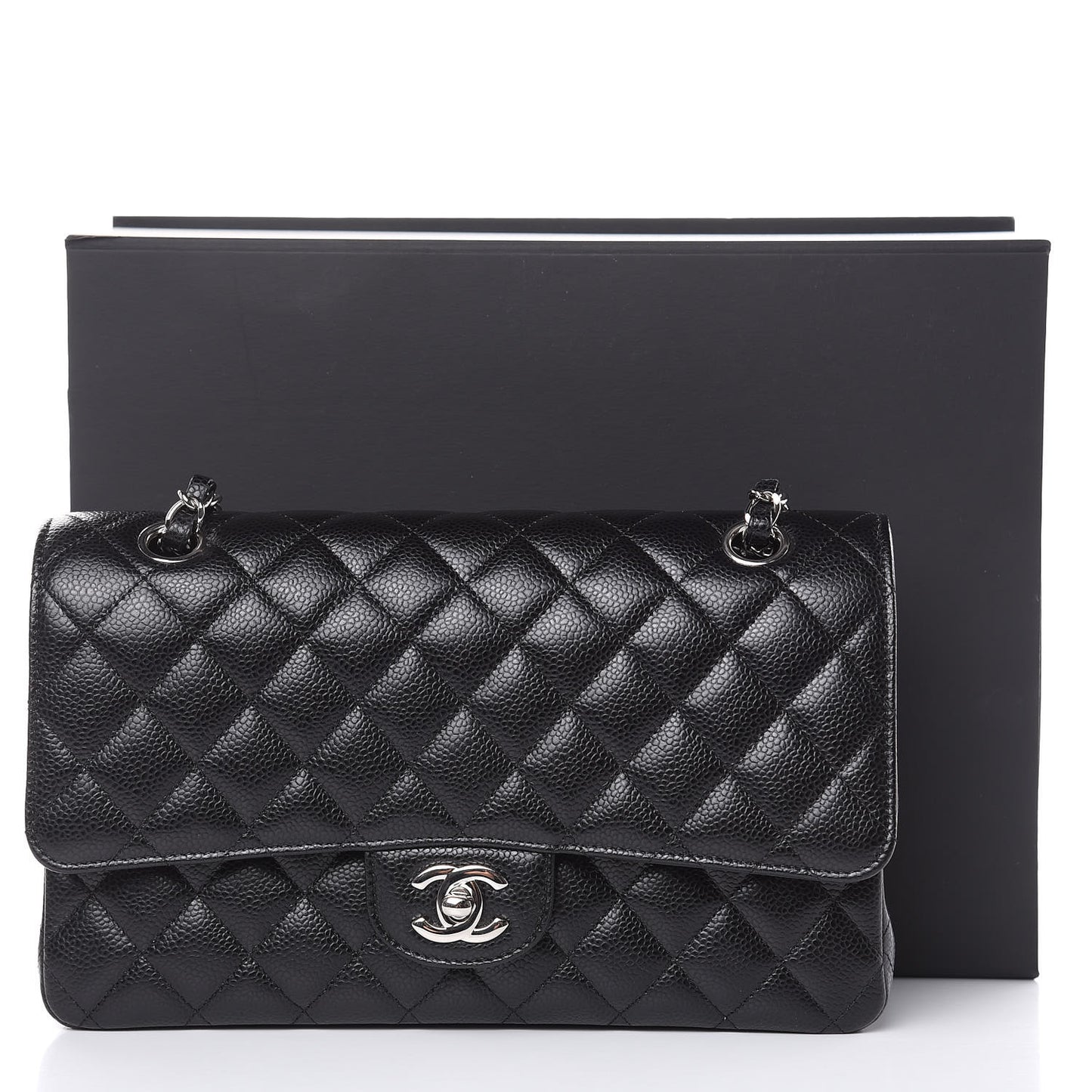 Caviar Quilted Medium Double Flap Black