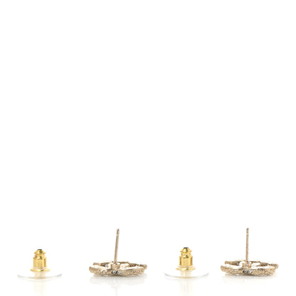 Chanel Metal Graduated Pearl Crystal CC Earrings Light Gold 3 of 5