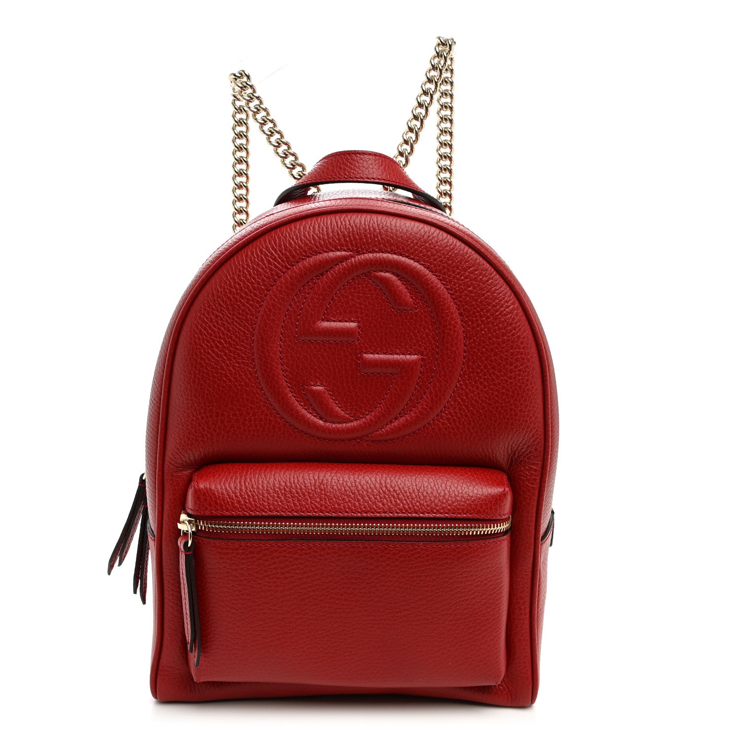 Gucci Pebbled Calfskin Soho Chain Backpack Hibiscus Red 1 of 10