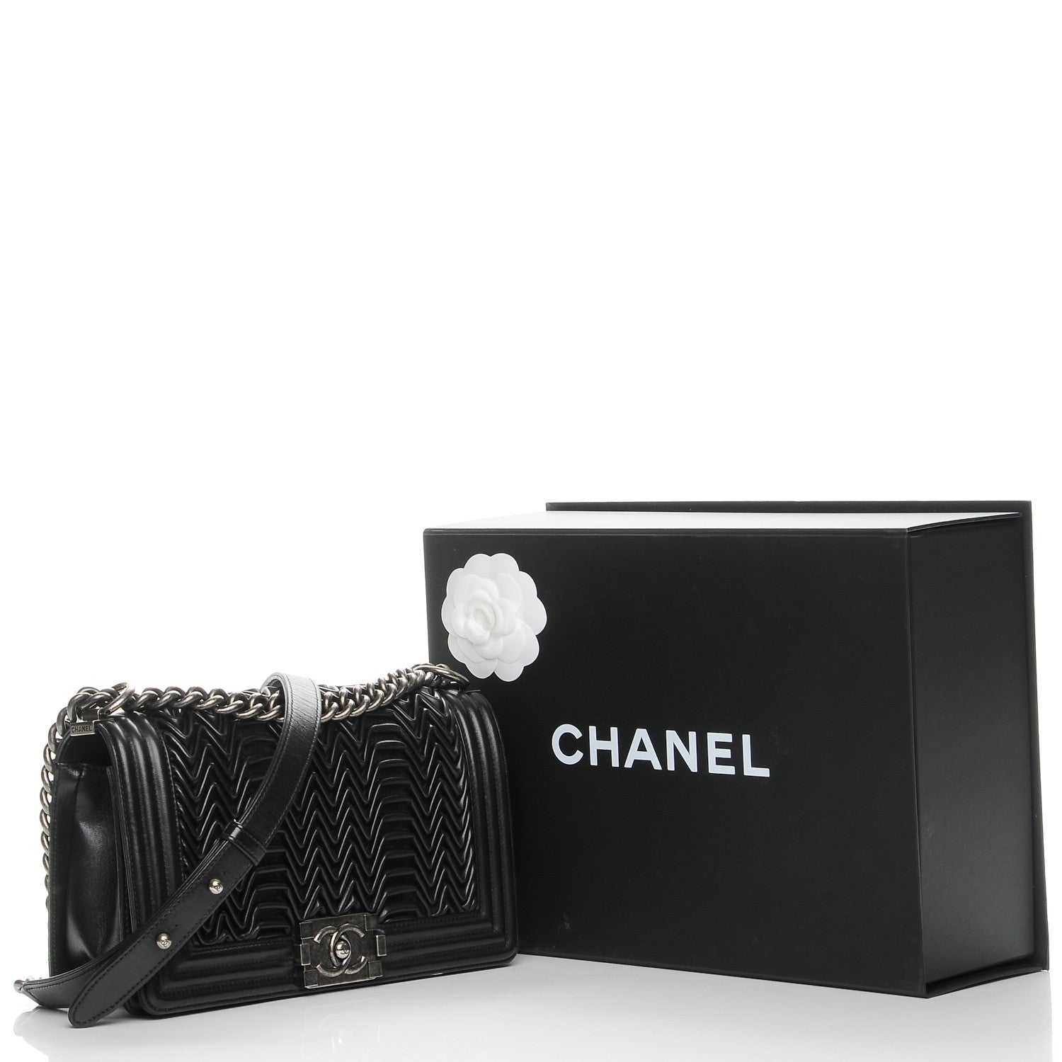 Chanel Calfskin Pleated Medium Boy Flap Black 8 of 8