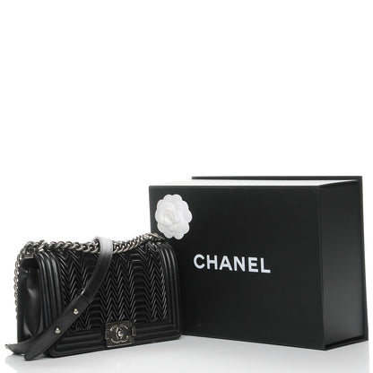 Chanel Calfskin Pleated Medium Boy Flap Black 8 of 8