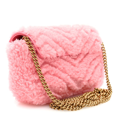 Gucci Shearling Matelasse Super Mini GG Marmont Shoulder Bag Lotus Pink 3 of 10