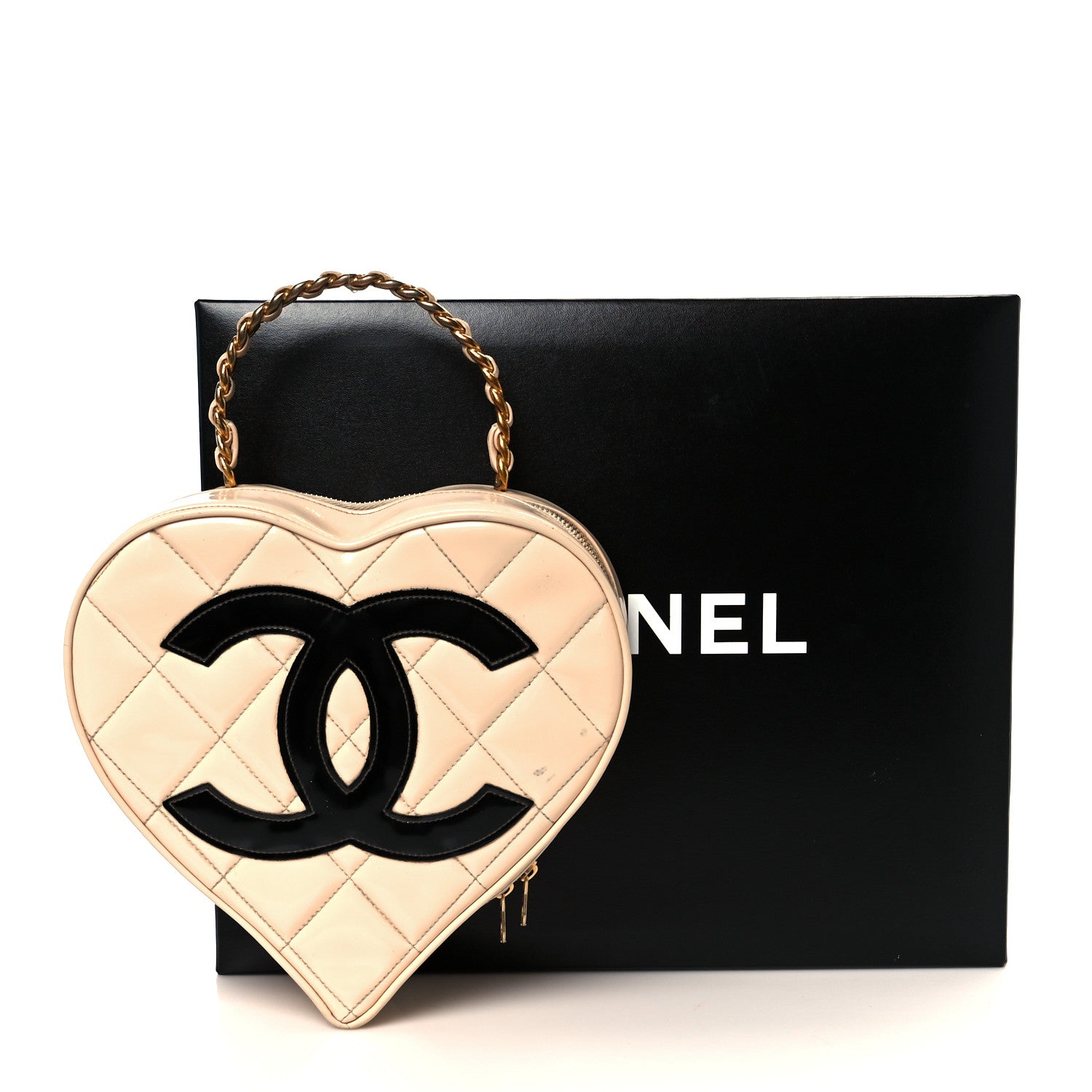 Chanel Patent Quilted CC Barbie Heart Vanity Case Beige 1787816