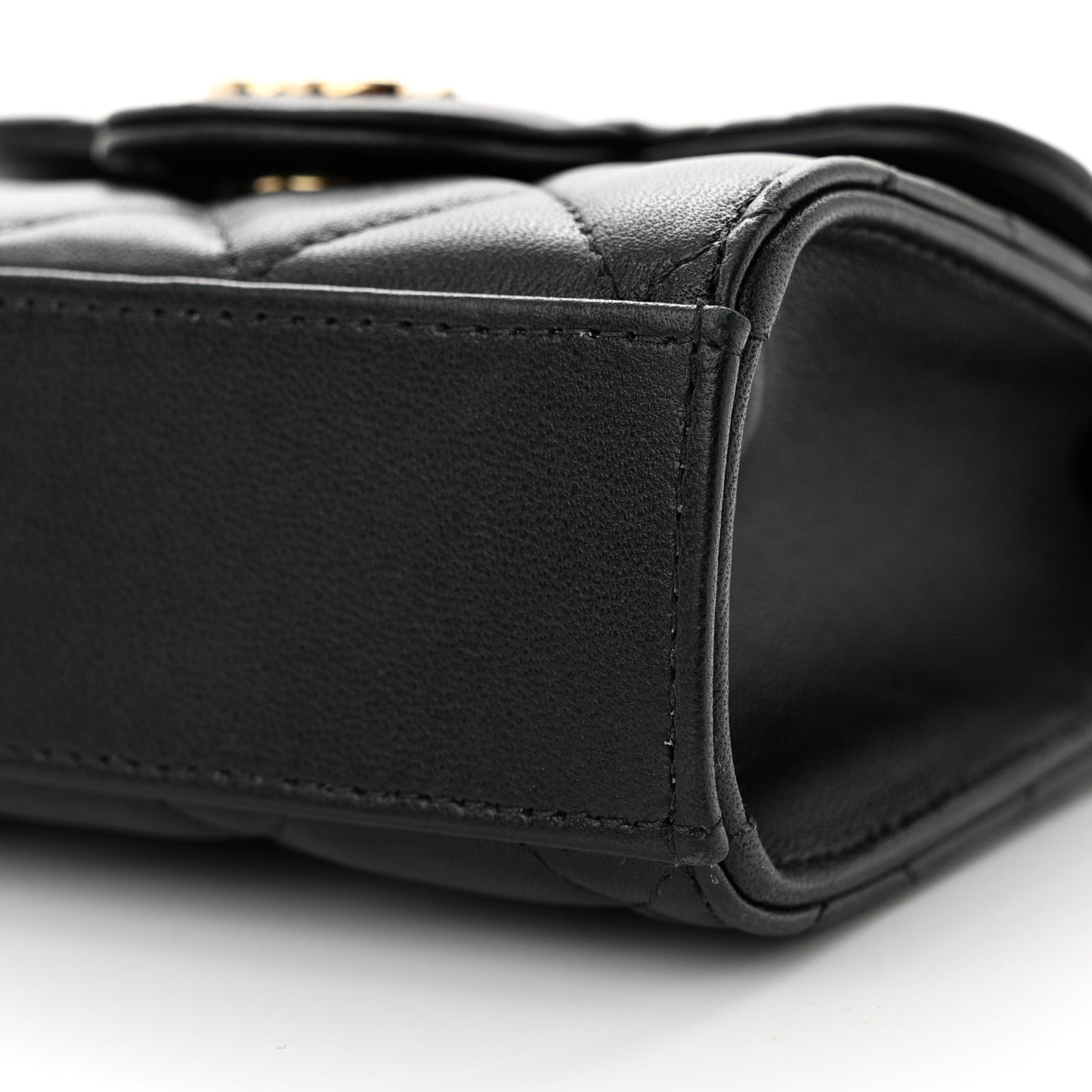 Lambskin Quilted Top Handle Flap Clutch With Chain Black