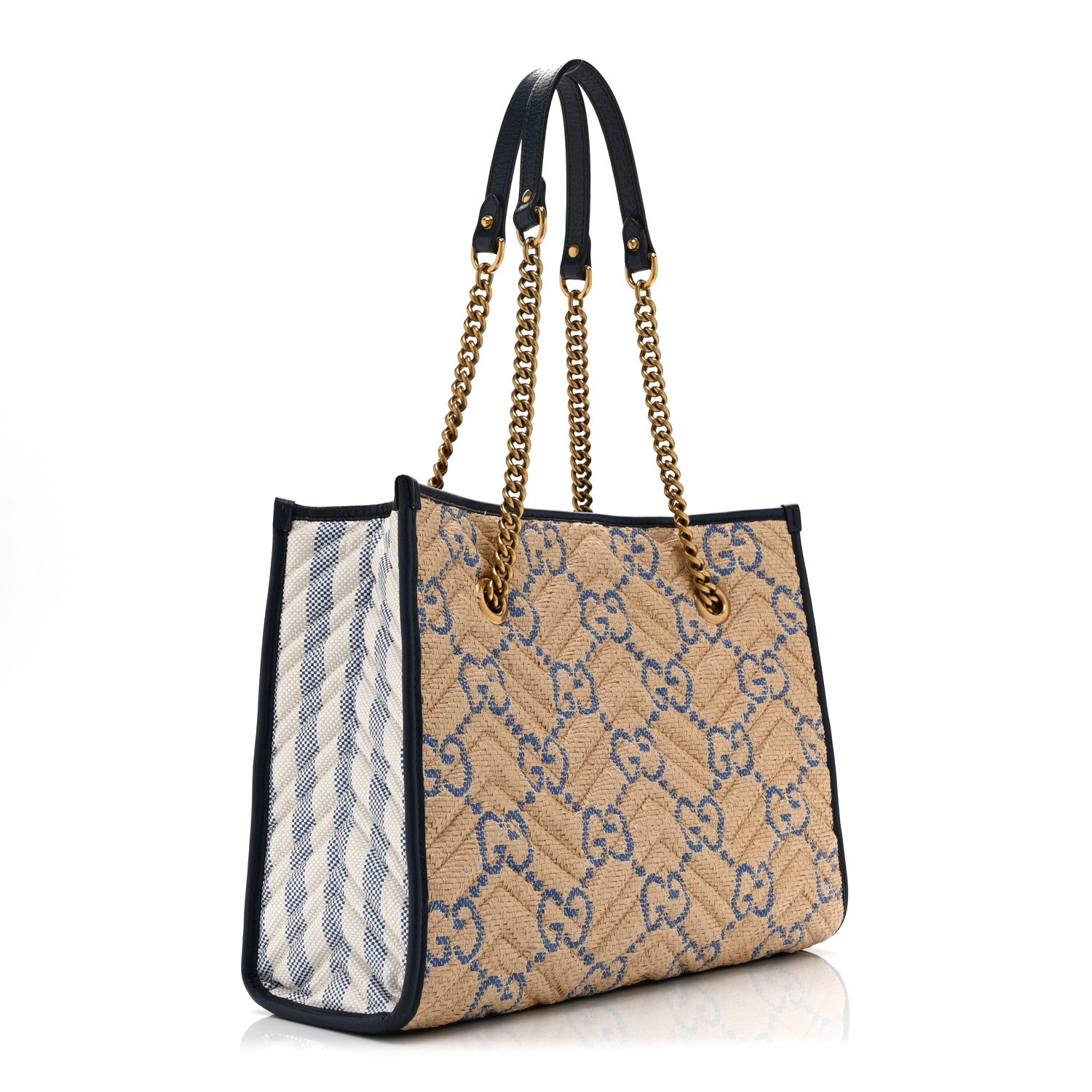 Gucci Raffia GG Monogram Matelasse Medium GG Marmont Shoulder Tote Natural Royale Off White 3 of 11
