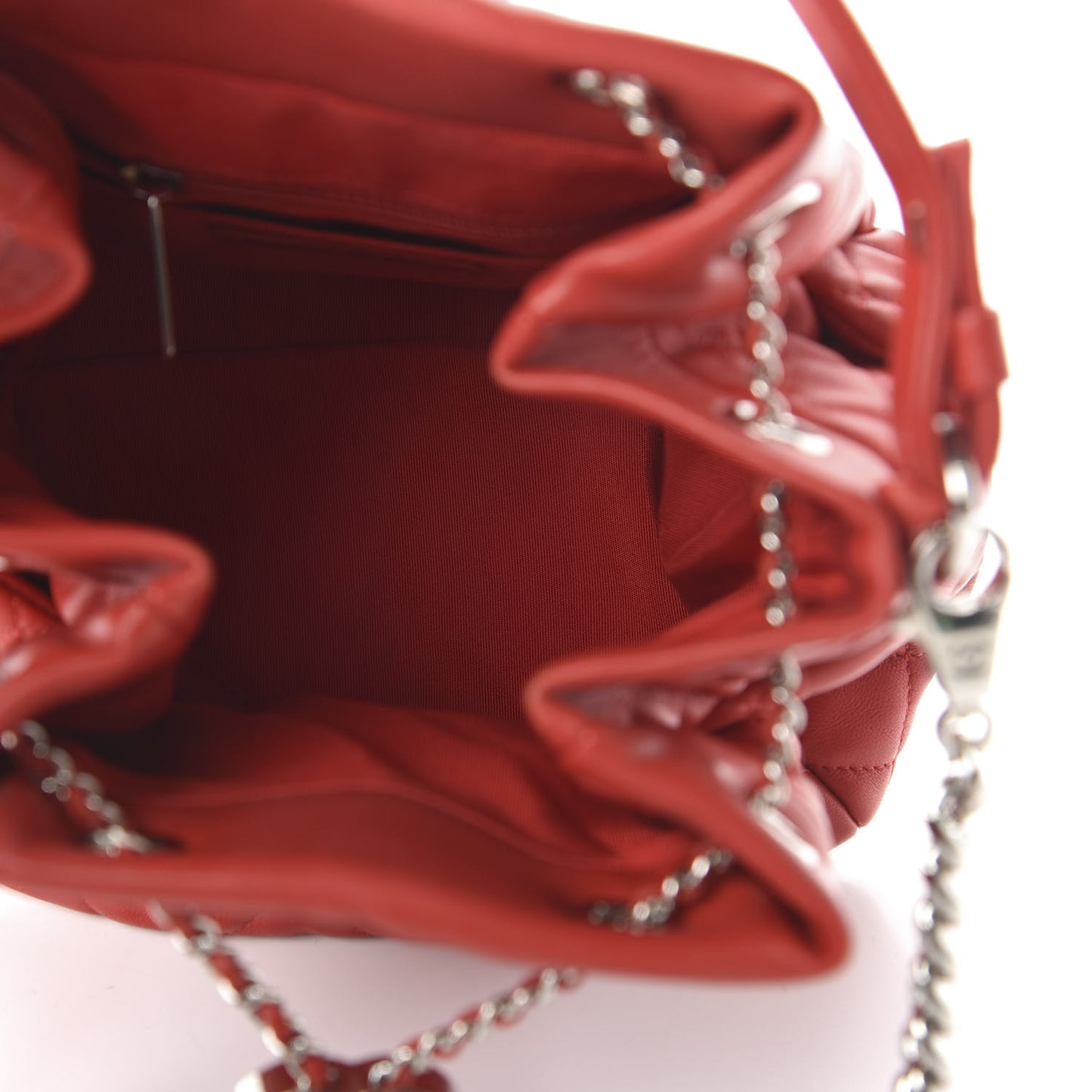 Lambskin Quilted Small CC Chain Drawstring Bucket Bag Red