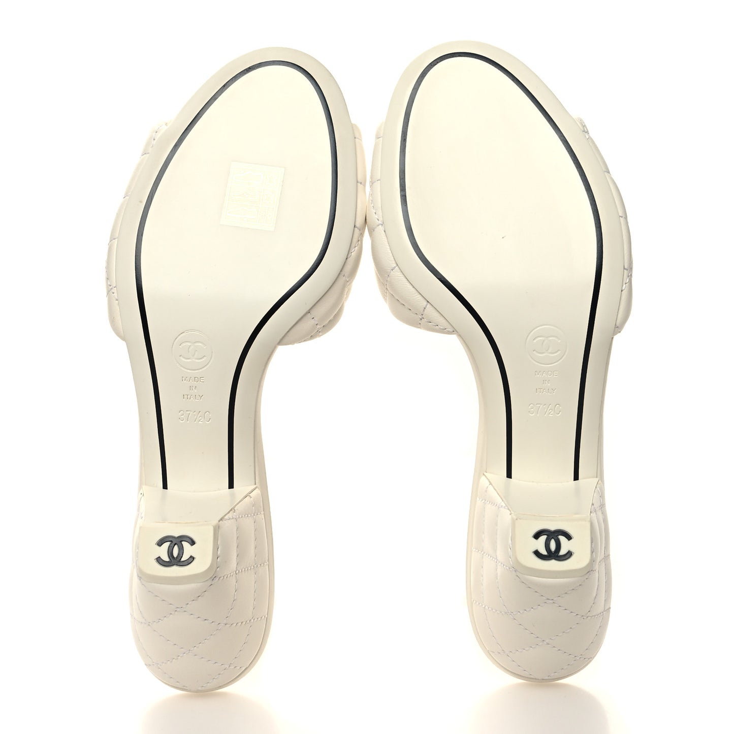Lambskin Quilted Textured CC Mules 37.5 White