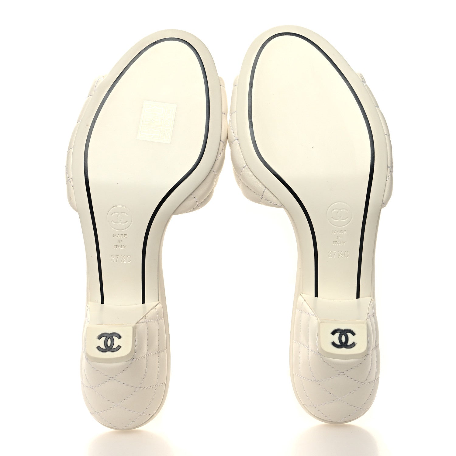 Chanel Lambskin Quilted Textured CC Mules 37.5 White 5 of 8