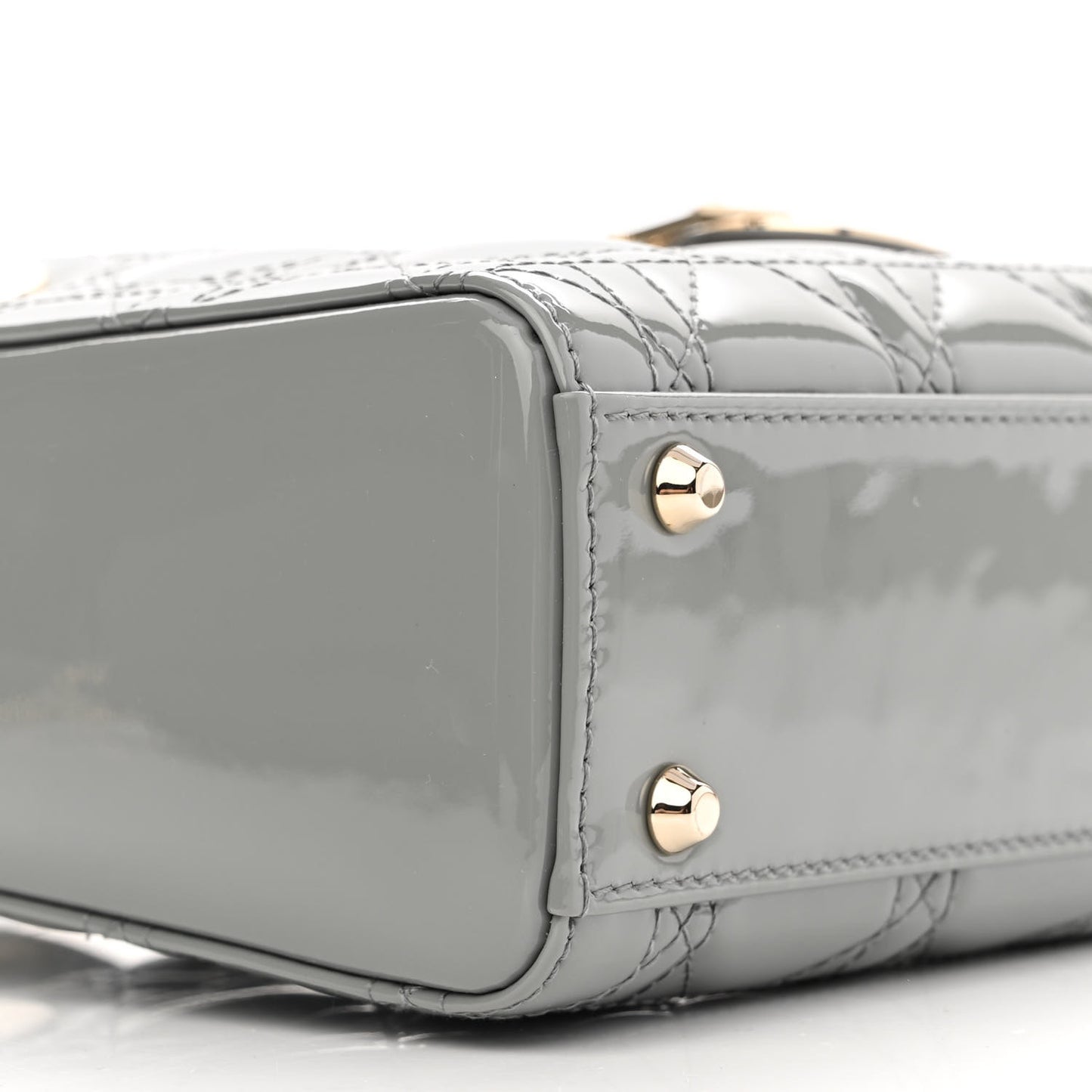 Patent Cannage Mini Lady Dior Grey Stone