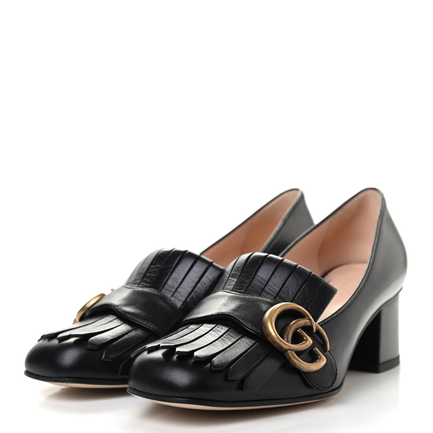 Malaga Kid GG Marmont Fringe 50mm Loafer Pumps 36 Black