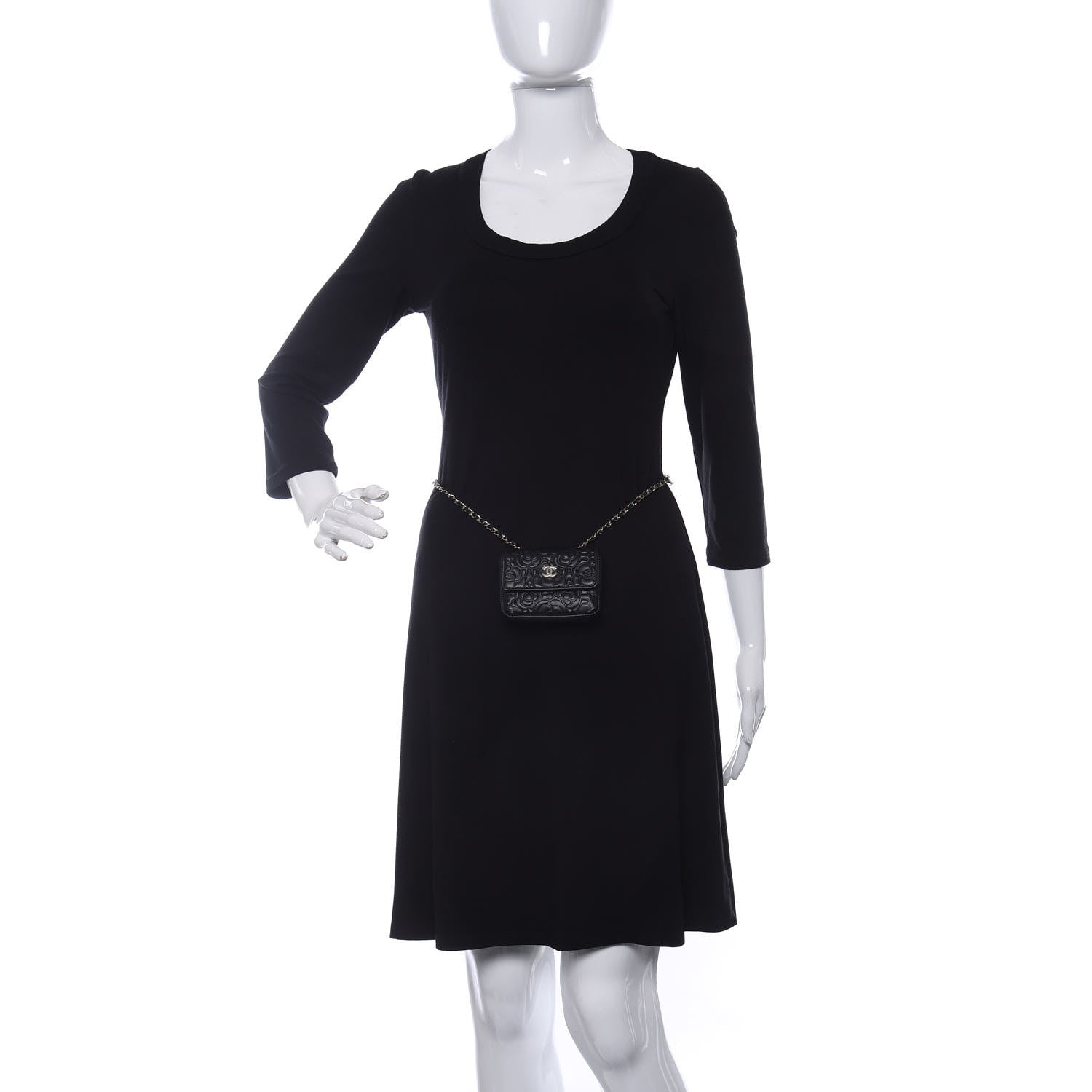 Chanel Lambskin Camellia Embossed Chain Belt Bag Black 2 of 8