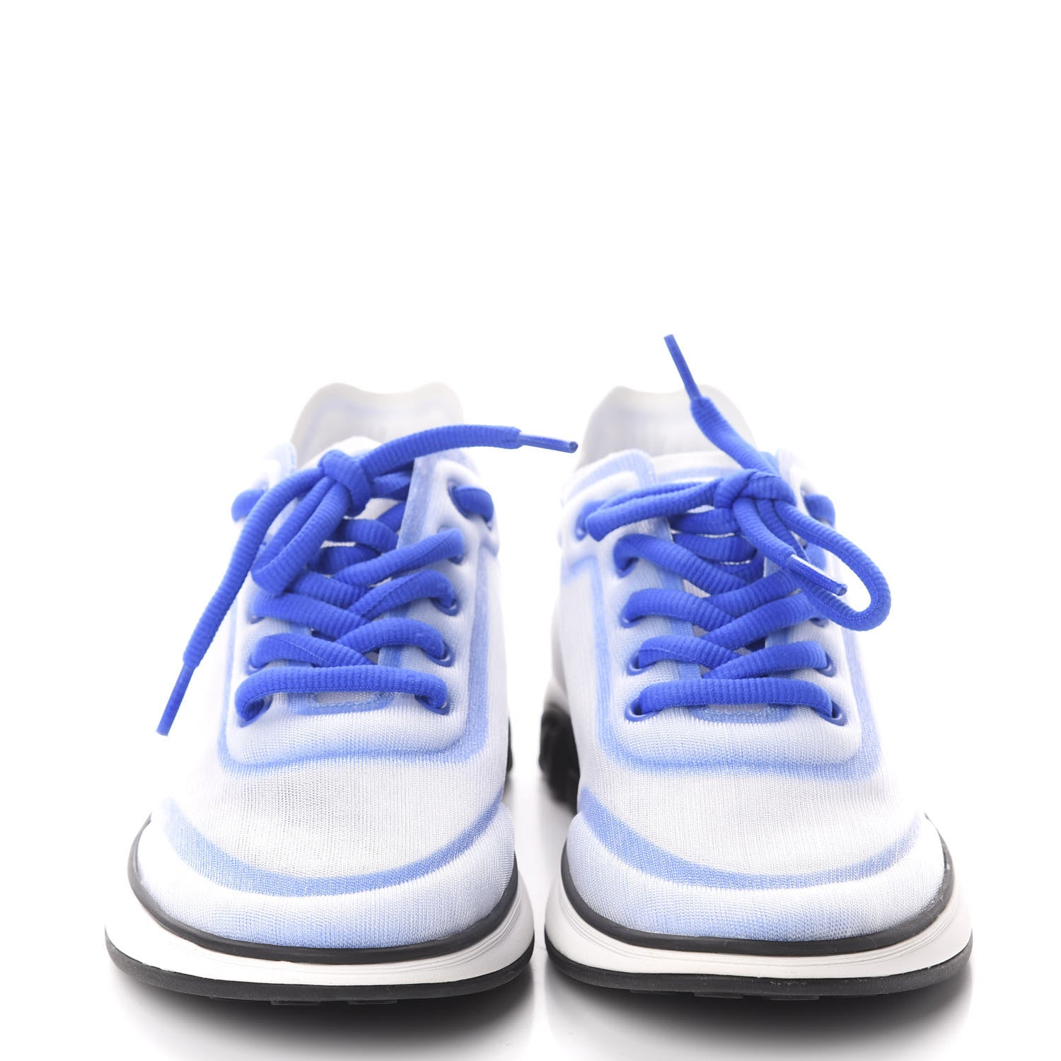 Chanel Calfskin Mesh Lyrca Womens Logo Sneakers 36.5 White Blue 2 of 6