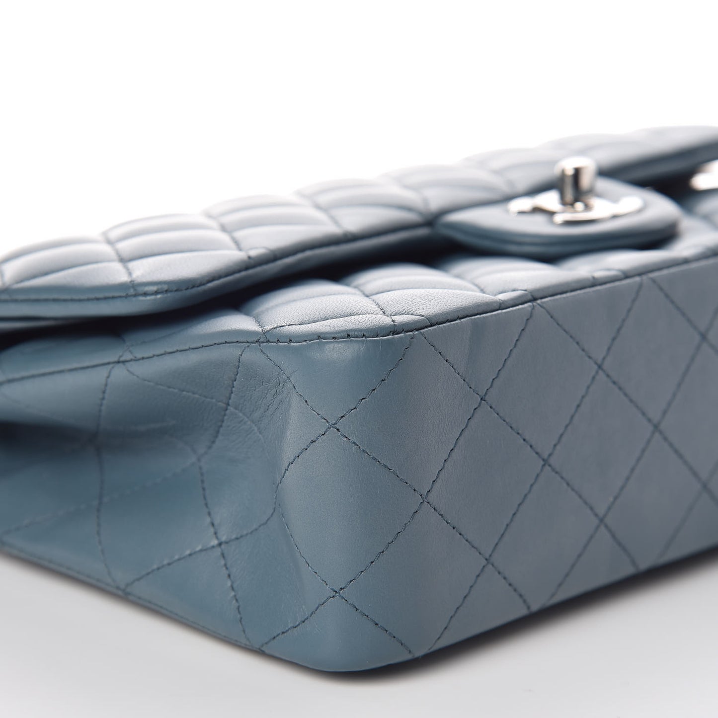 Lambskin Quilted Medium Double Flap Blue