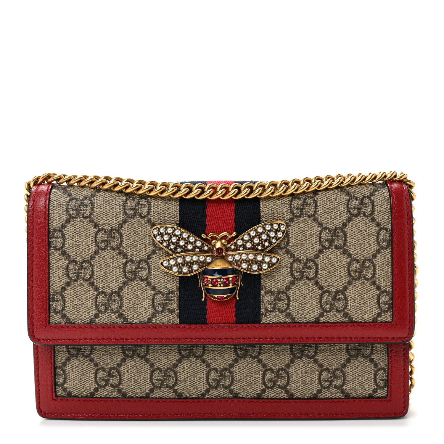 Gucci GG Supreme Monogram Web Queen Margaret Chain Wallet Red 1 of 10