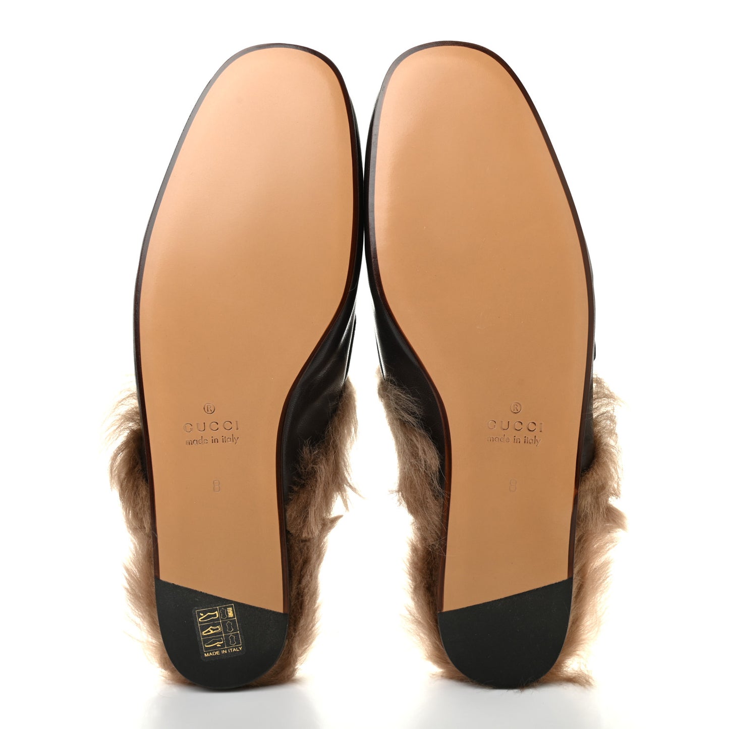 Goatskin Fur Web GG Mens Princetown Slippers 8 Cocoa
