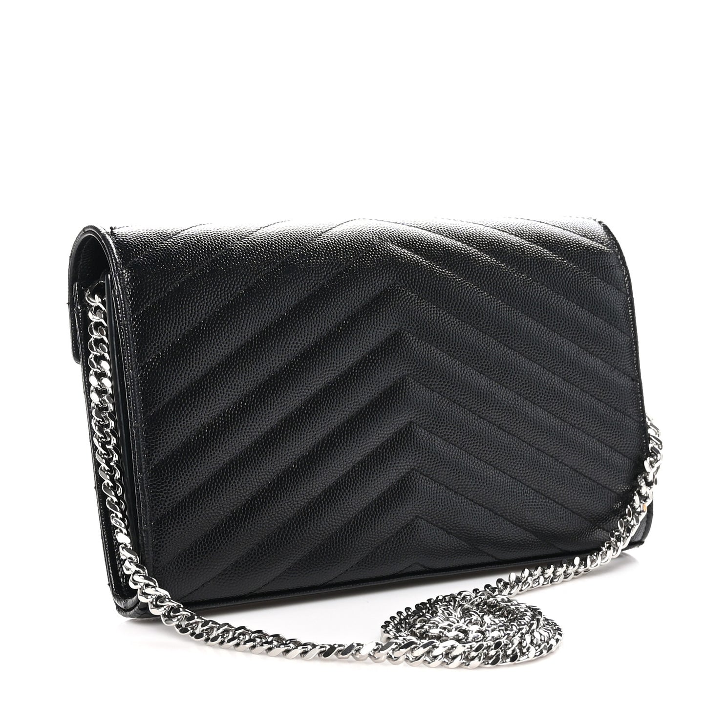 Grain De Poudre Matelasse Chevron Monogram Chain Wallet Black