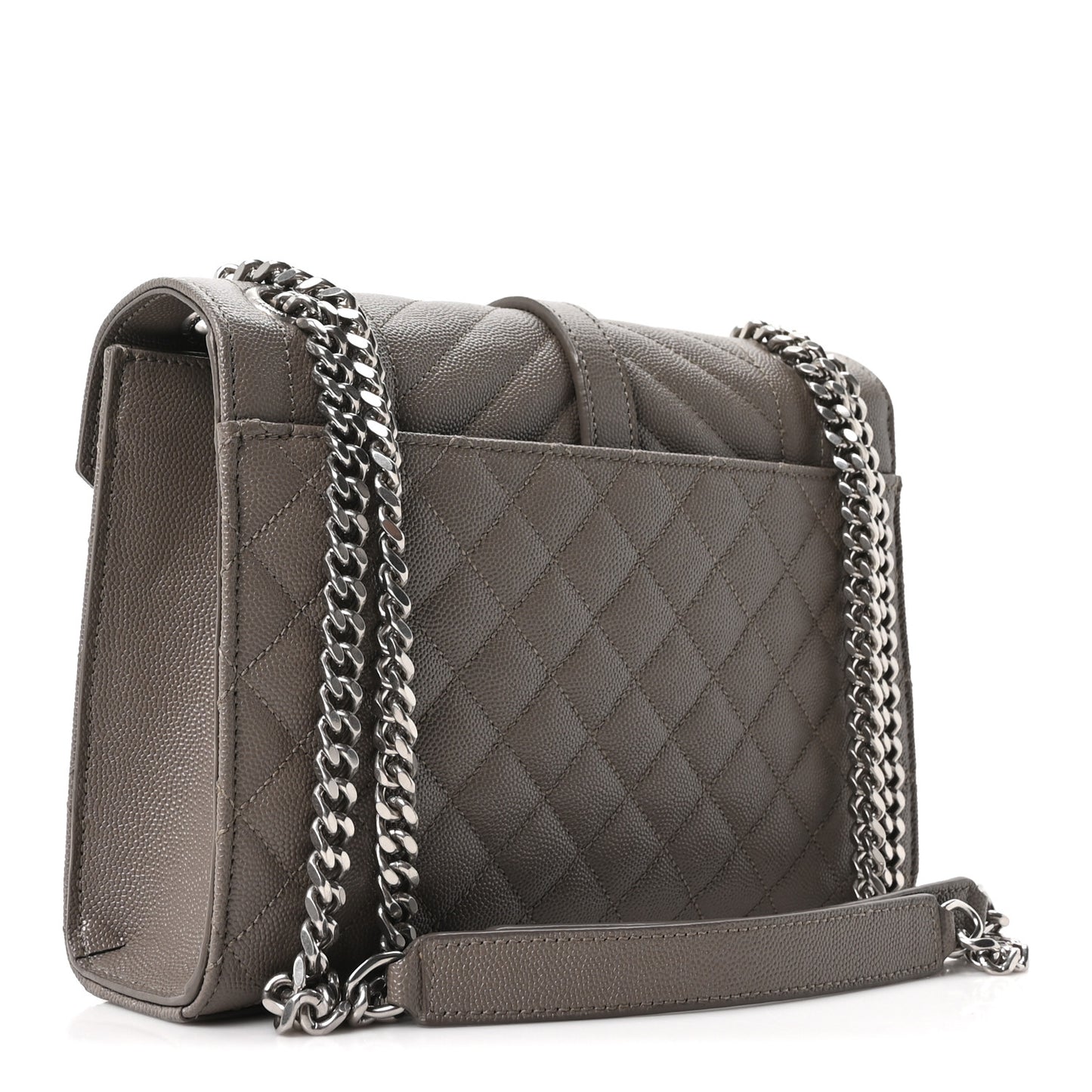 Grain De Poudre Textured Mixed Matelasse Medium Triquilt Monogram Satchel Greyish Brown