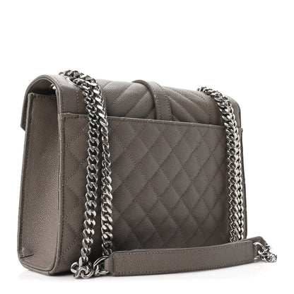 Saint Laurent Grain De Poudre Textured Mixed Matelasse Medium Triquilt Monogram Satchel Greyish Brown 3 of 10