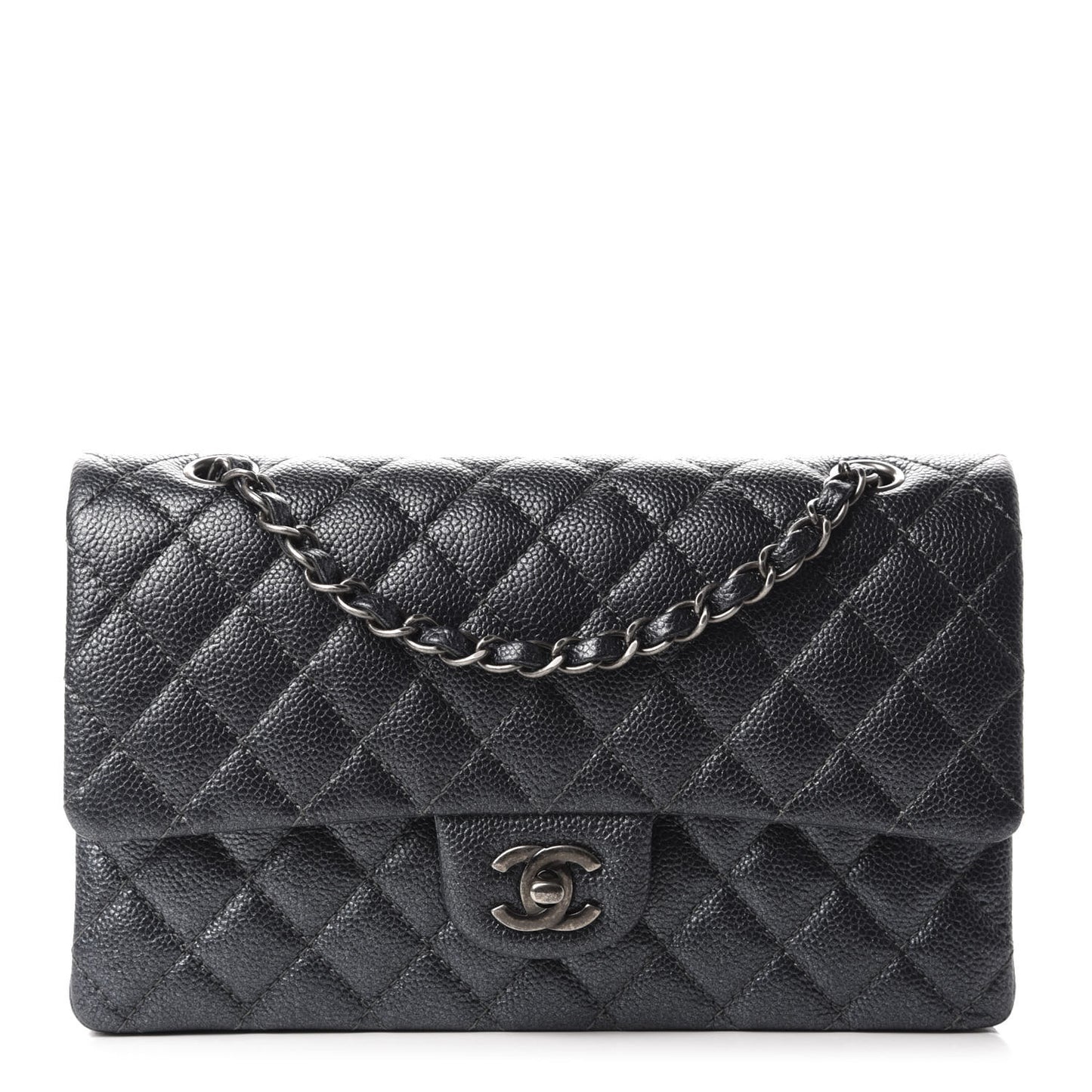 Iridescent Caviar Quilted Medium Double Flap Black
