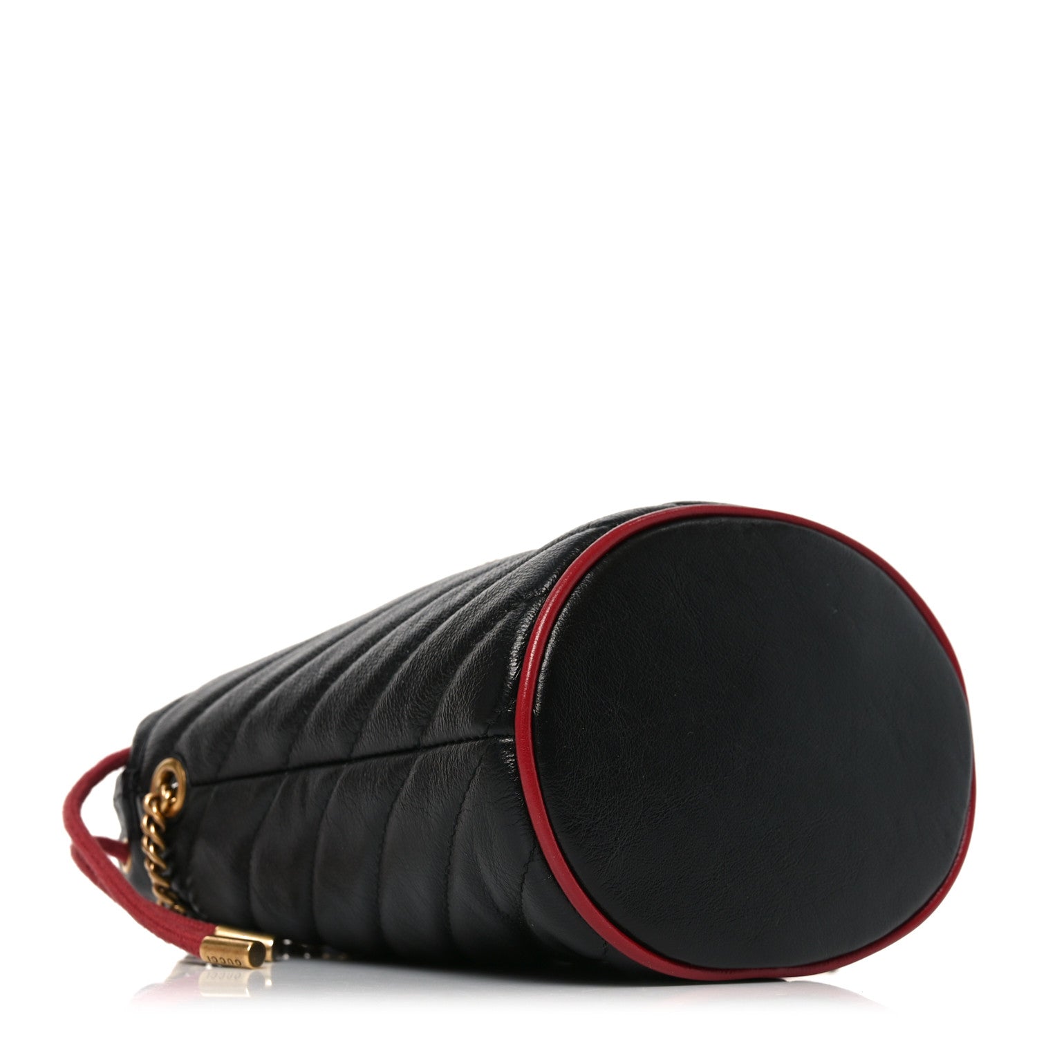 Gucci Vintage Effect Calfskin Matelasse Diagonal Mini Torchon GG Marmont 2.0 Bucket Bag Black Romantic Cherry 3 of 9