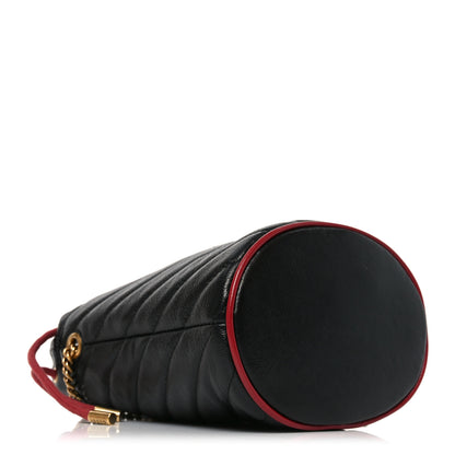 Gucci Vintage Effect Calfskin Matelasse Diagonal Mini Torchon GG Marmont 2.0 Bucket Bag Black Romantic Cherry 3 of 9