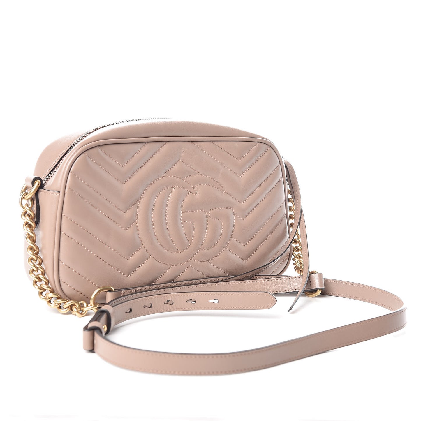 Calfskin Matelasse Small GG Marmont Chain Shoulder Bag Taupe