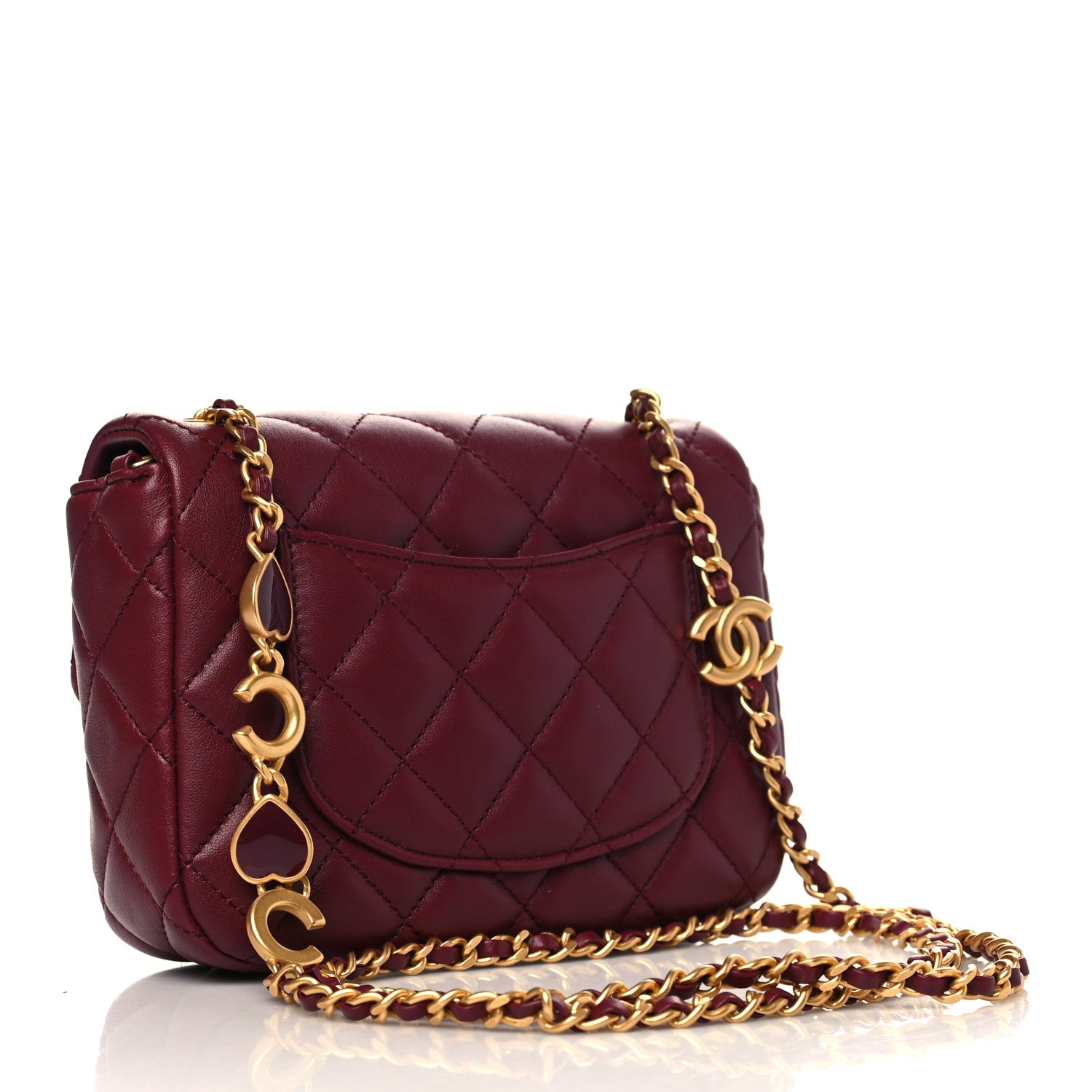 Chanel Lambskin Enamel Quilted Mini Coco Hearts Square Flap Burgundy 3 of 9