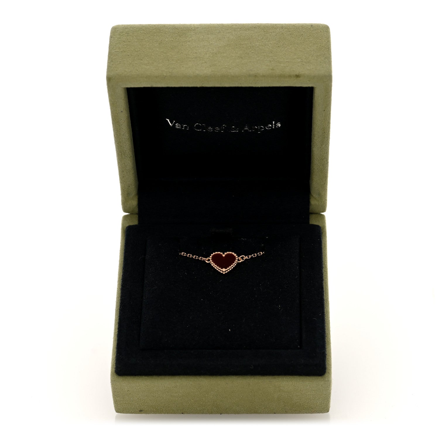 Van Cleef & Arpels 18K Rose Gold Carnelian Sweet Alhambra Heart Bracelet 4 of 4