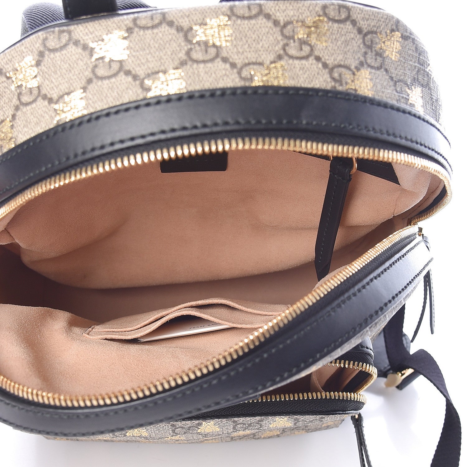 Gucci GG Supreme Monogram Bees Print Small Day Backpack Beige Oro Black 5 of 9
