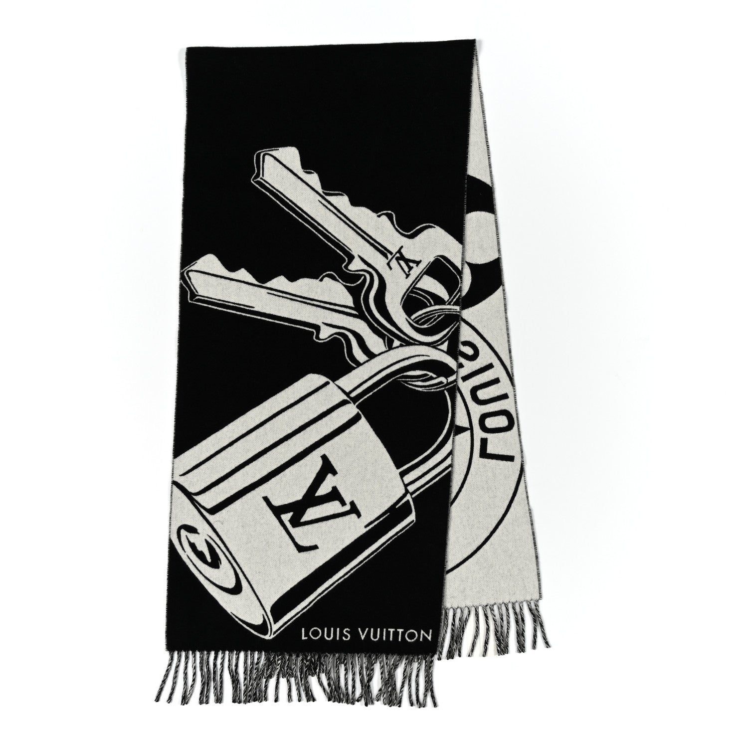 Louis Vuitton Wool Cashmere Lock And Keys Scarf Black 1804214