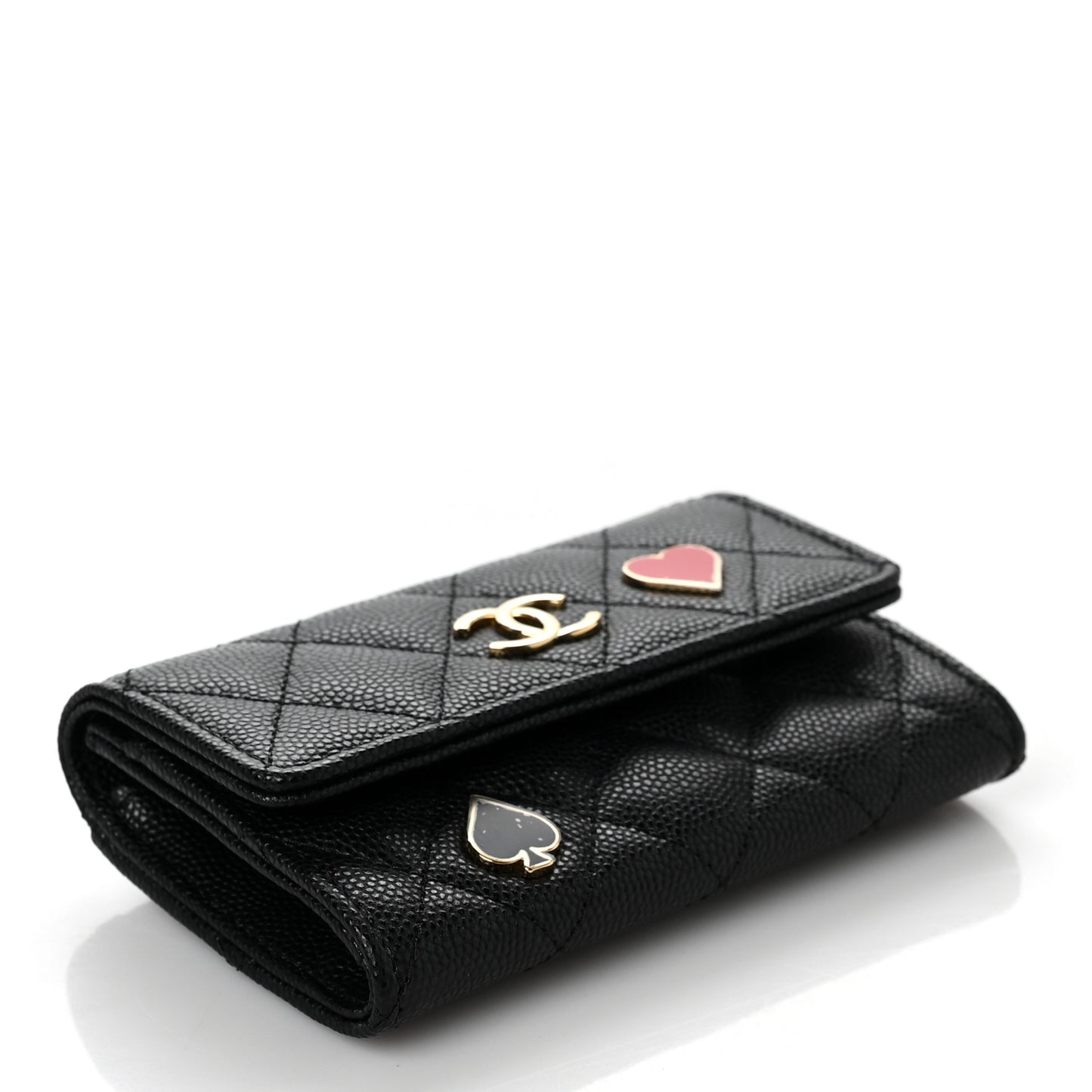 Caviar Quilted Enamel Coco Casino Flap Card Holder Wallet Black