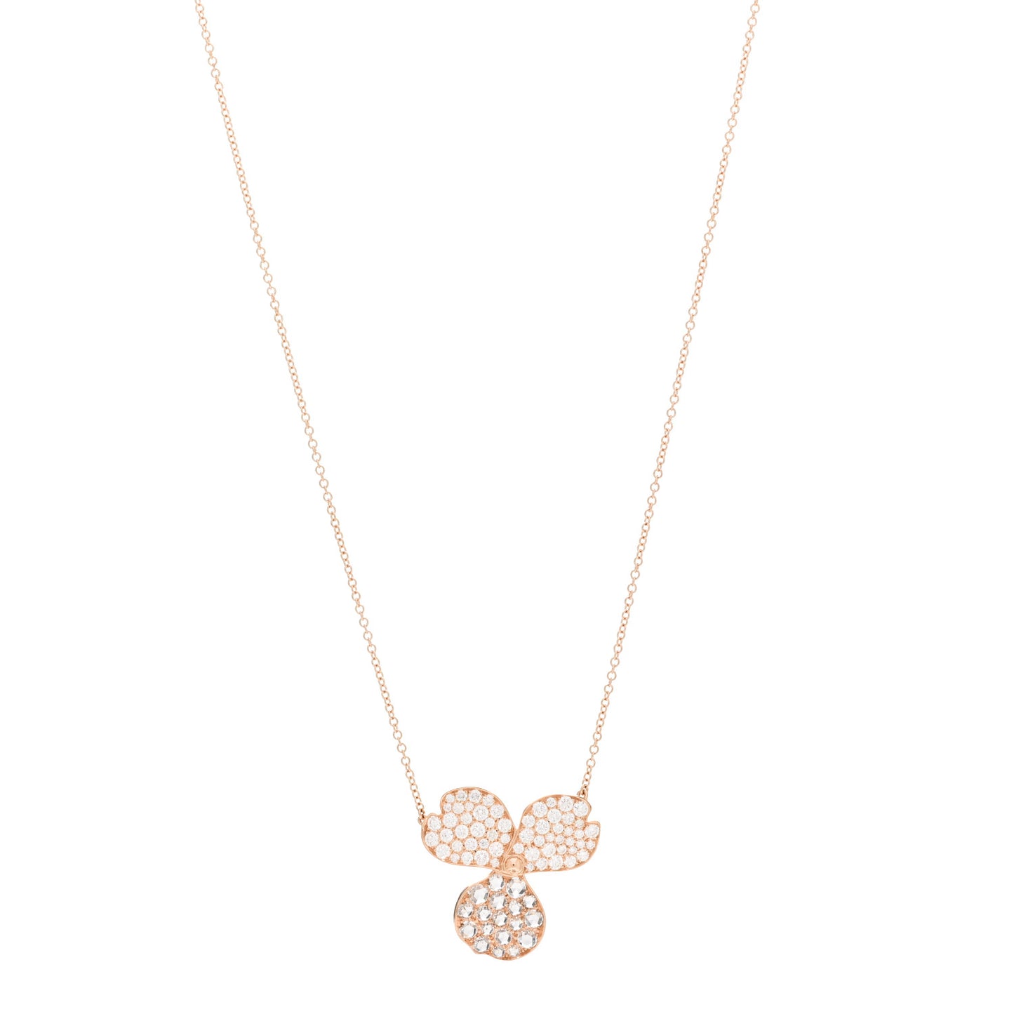 18K Rose Gold Diamond Large Paper Flowers Pave Pendant Necklace