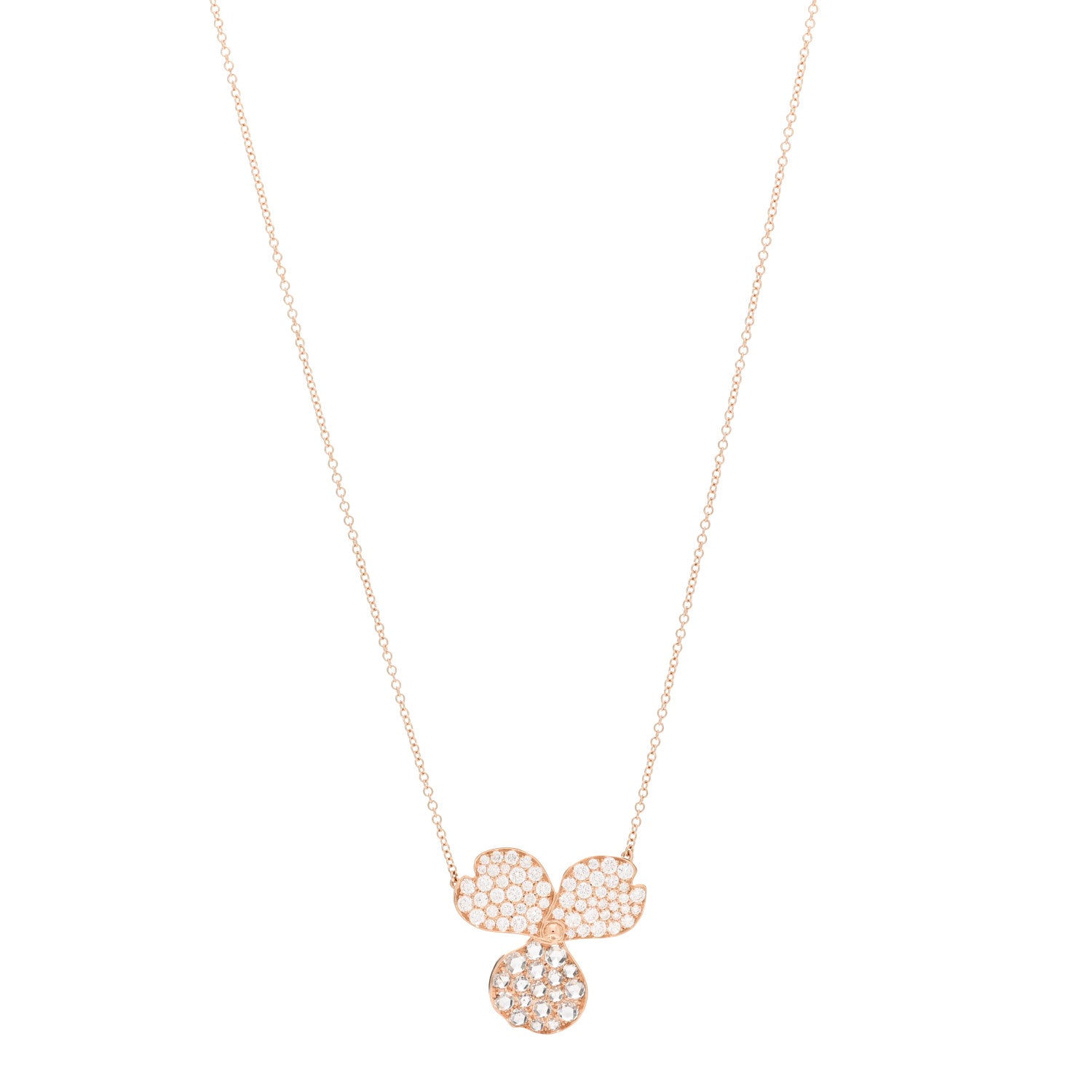 Tiffany 18K Rose Gold Diamond Large Paper Flowers Pave Pendant Necklace 1 of 5