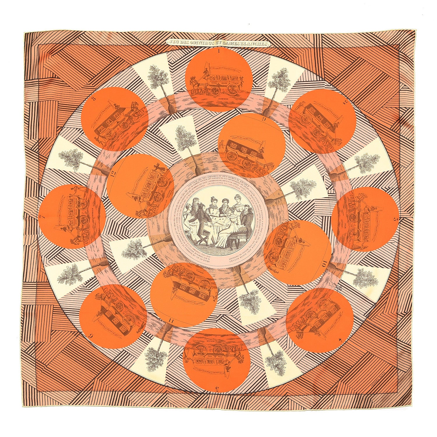 Hermes Silk Jeu Des Omnibus Remix Scarf 90 Orange Peach Jaune Pale 1 of 5