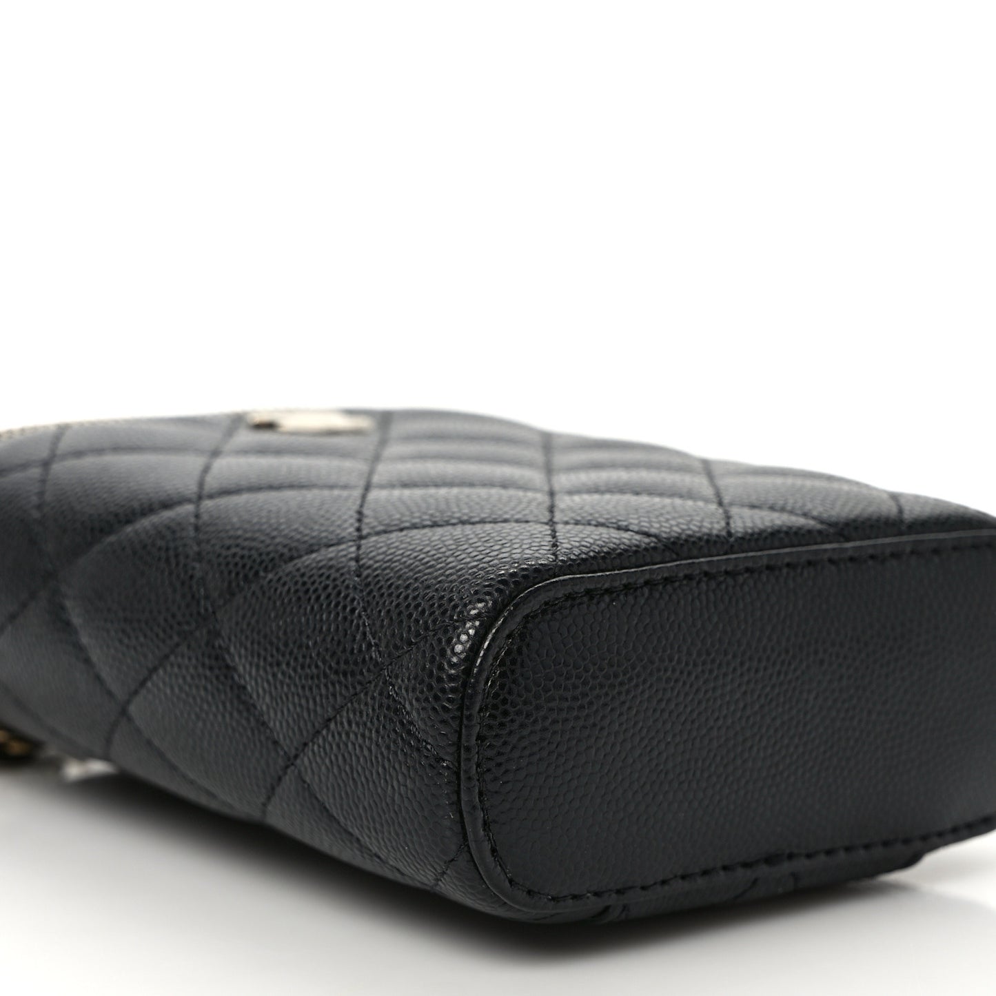Caviar Quilted Small Vertical Coco Beauty Vanity Case With Chain Black