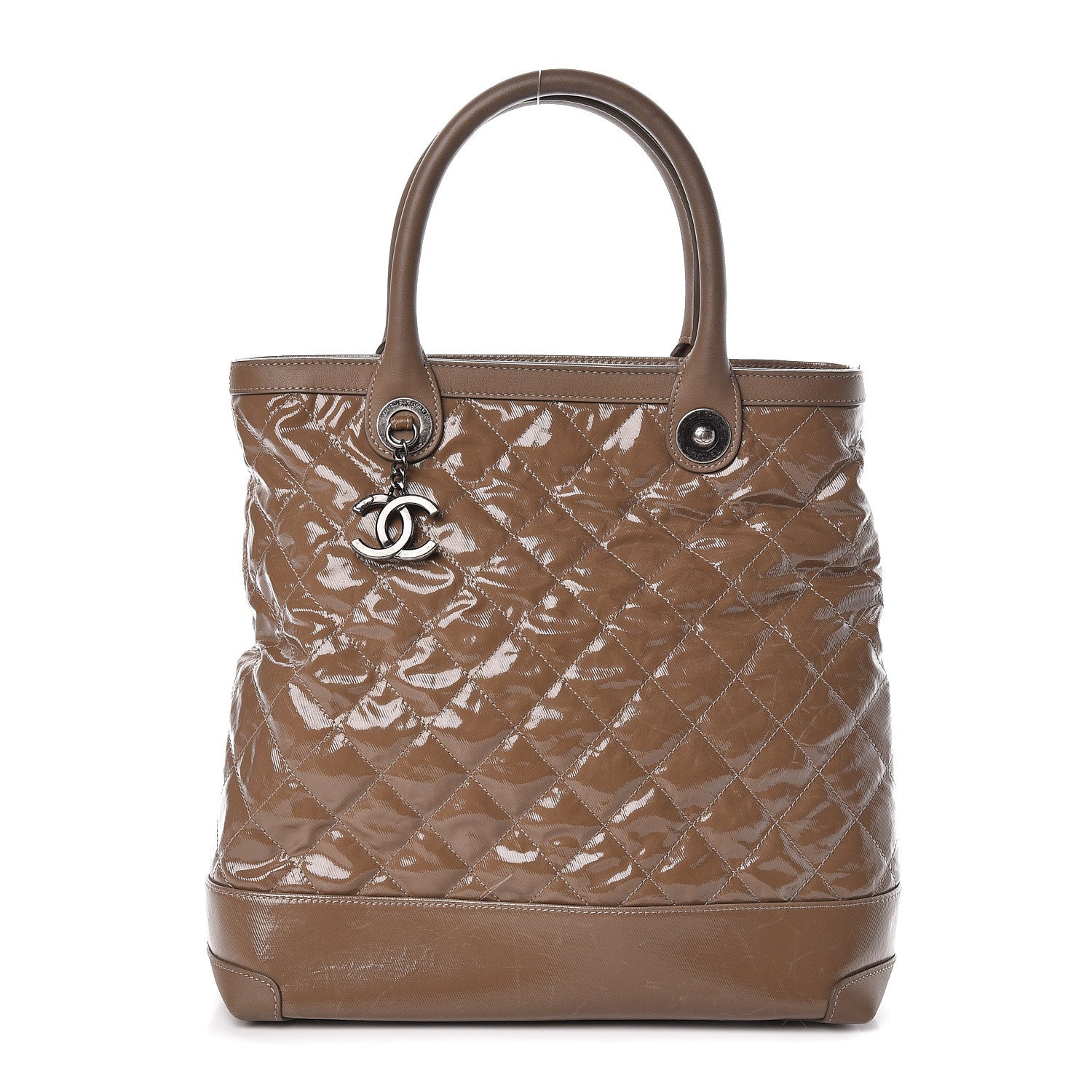 Chanel Coated Canvas Quilted Tote Taupe 1 of 16
