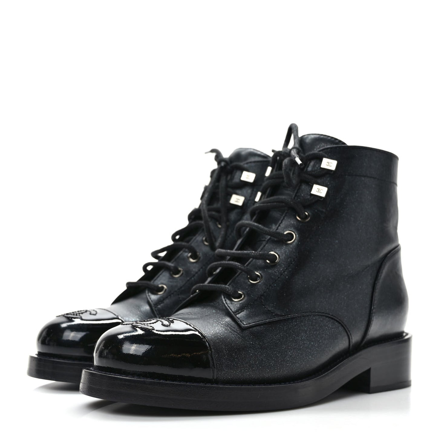 Crumpled Lambskin Shiny Calfskin Combat Boots 37 Black
