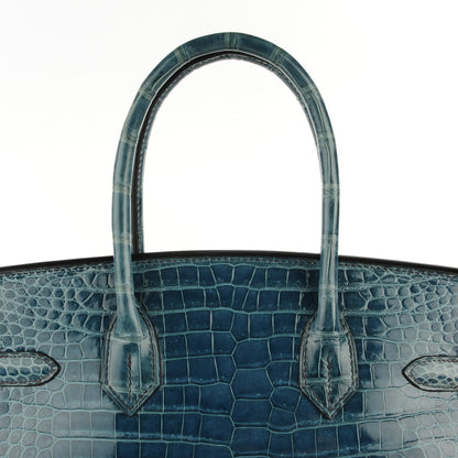 Hermes Shiny Porosus Crocodile Birkin 30 Blue Jean 9 of 32